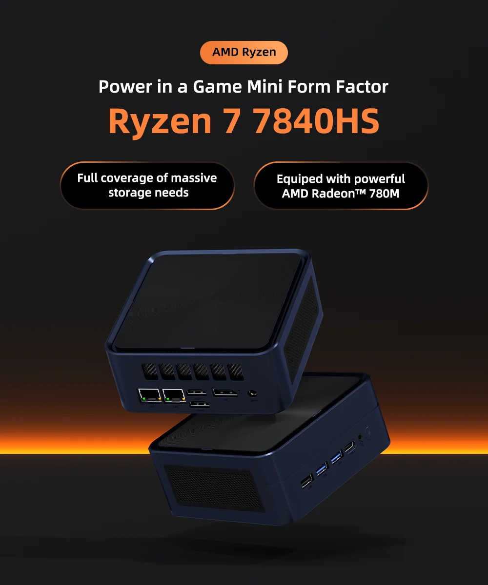 Texhoo Mini PC Windows 11 Pro Ryzen DDR5 4800MHz WiFi6 BT5.2 Gaming PC Diy Gaming Computer Compact Mini PC AMD Ryzen7 7840HS
