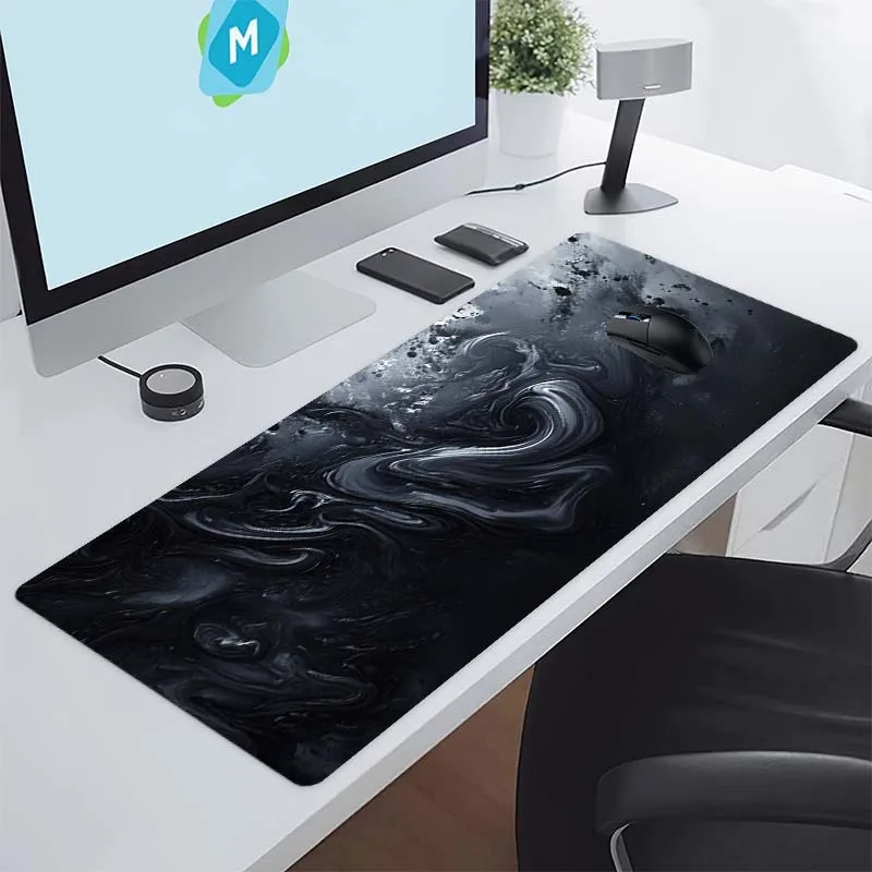 Abstract Black Ink Swirl Extended Gaming Mouse Pad Durable Rubber Base Non-Slip Desk Mat for PC Computer