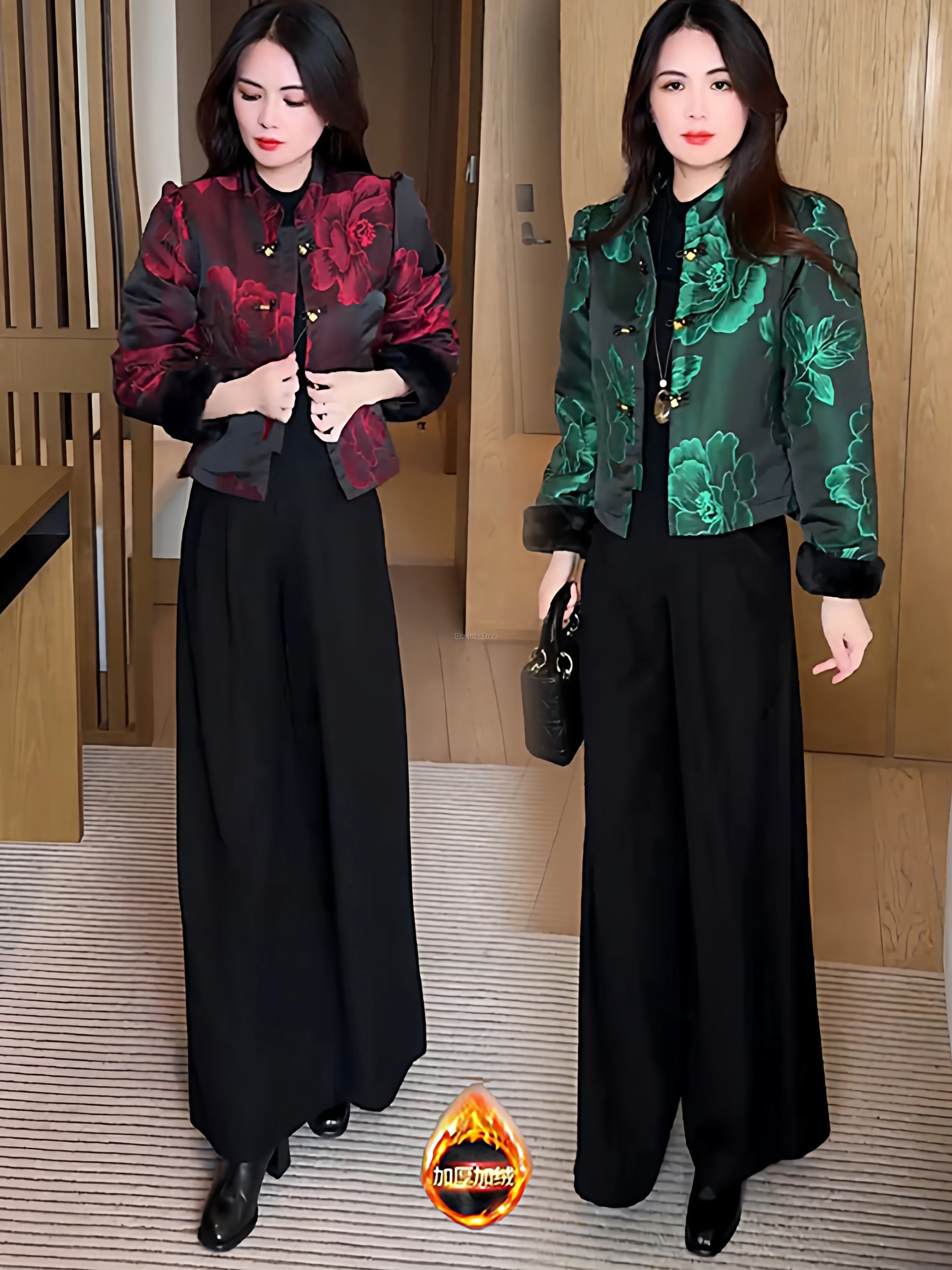 

2025 new chinese style fleece thickened short coat women winter slimming traditional chinese jacquard tang suit cheongsam top