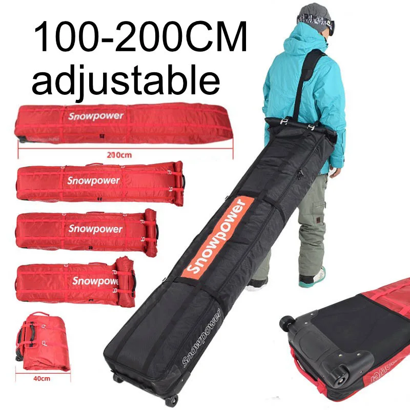 Bolsa ajustable de longitud plegable y curable de 100-200CM para SnowBoard/Skis Trolley con ruedas pequeñas A7397