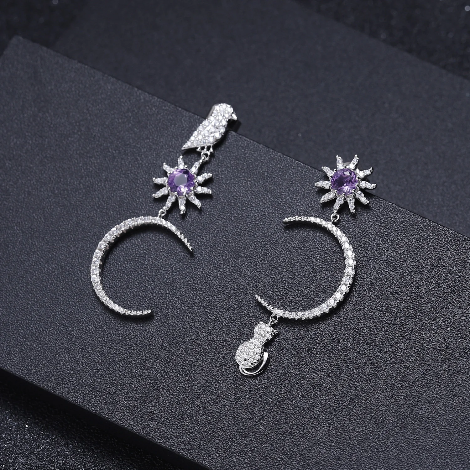 real brand genuine jewels French Romantic Light Luxury Designer s925 Silver Inlaid Natural Amethyst Earrings high quality