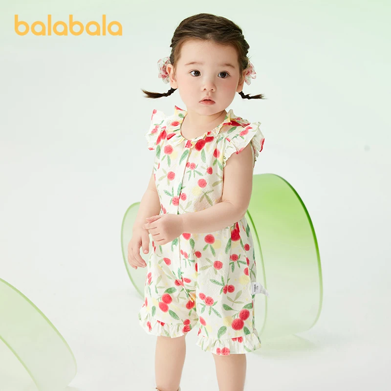 

Balabala Baby Rompers Girls Infant Onesies Crawling Suits Girls 2024 Summer New Outfits Worn on Both Sides Sweet and Lovely