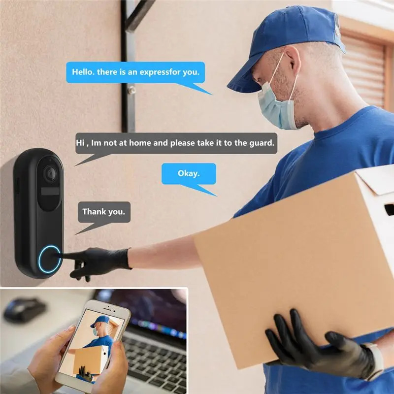 AS60-1080P Smart Video Doorbell Camera Wireless With Two-Way Talk Night Vision Chime A