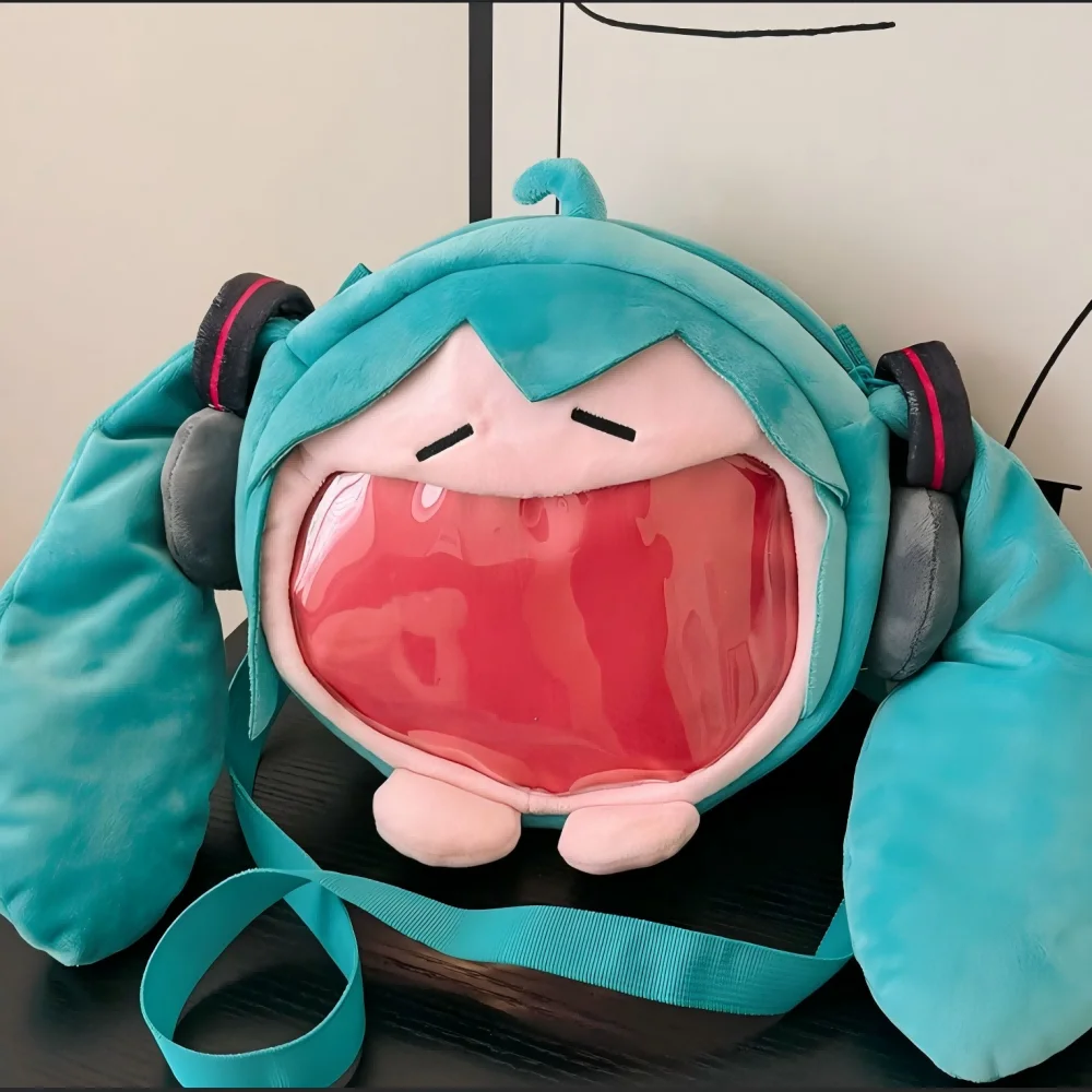 2026 Hatsune Miku's Sweet and Cute Creative Anime Images Embroidered Fashionable Soft Plush Shoulder Backpack Girl Toy Gift