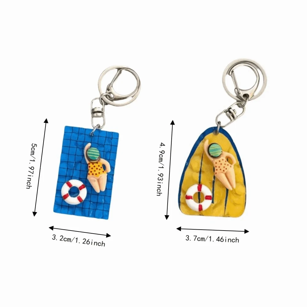 Niedlicher Acryl-Schwimmbrett-Schlüsselanhänger, dekorativer Schwimmfigur-Anhänger aus Legierung, blau-gelb, kreativer Taschenanhänger für den täglichen Gebrauch – Detail 1