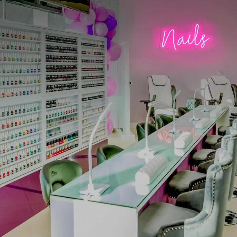 16inch Nails Neon Sign Pink Decor LED Neon Light USB Operated Business Sign Wall Home Beauty Studio Room Girls’ Bedroom