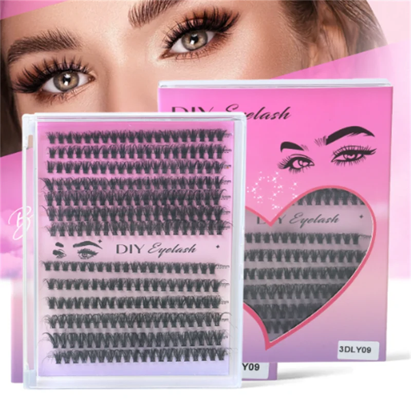 13 Rows Mixed Size DIY Cluster Wholesale Popular Segmental 3DLY long cross-shaped thick and dense  Manufactured false eyelashes