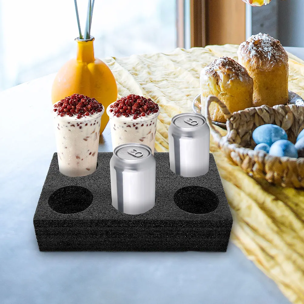 

3pcs Black 6 hole Cup Trays Stable Takeout Beverage Accessory Reusable Coffee Holder Pearl Cotton Fixing Hot Cold Drinks Kitchen