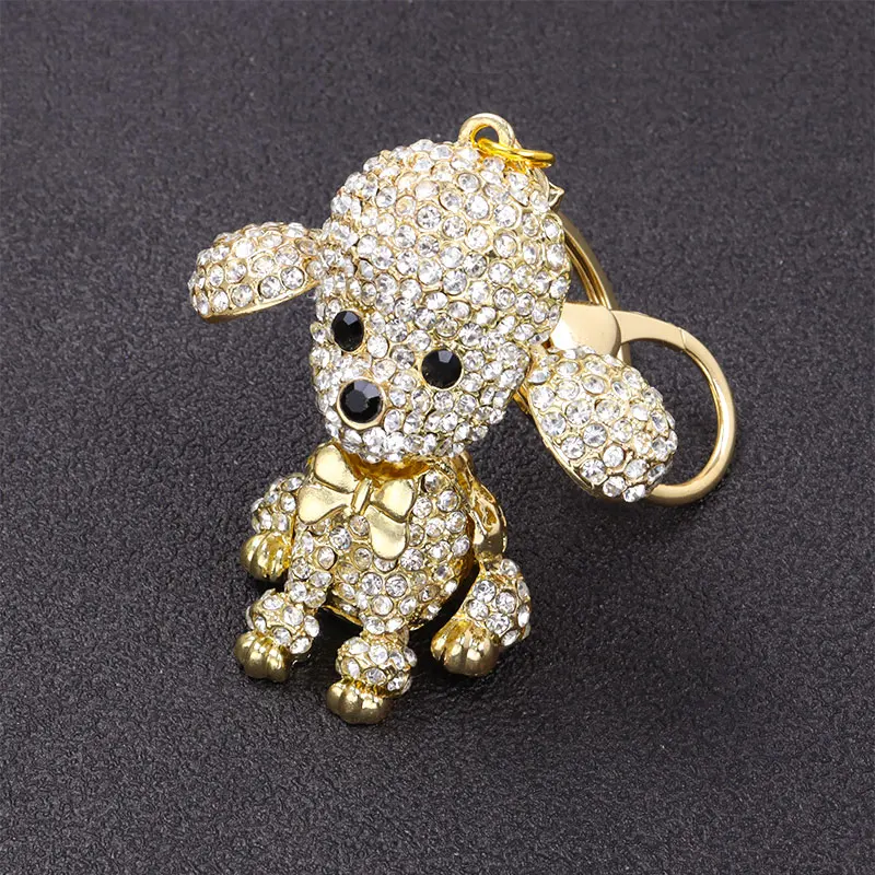 Lovely Poodle Teddy Dog Keychain Cute Animal Alloy Rhinestone Inlaid Charm Keyring Car Key Ring Holder Fashion Jewelry Accessory