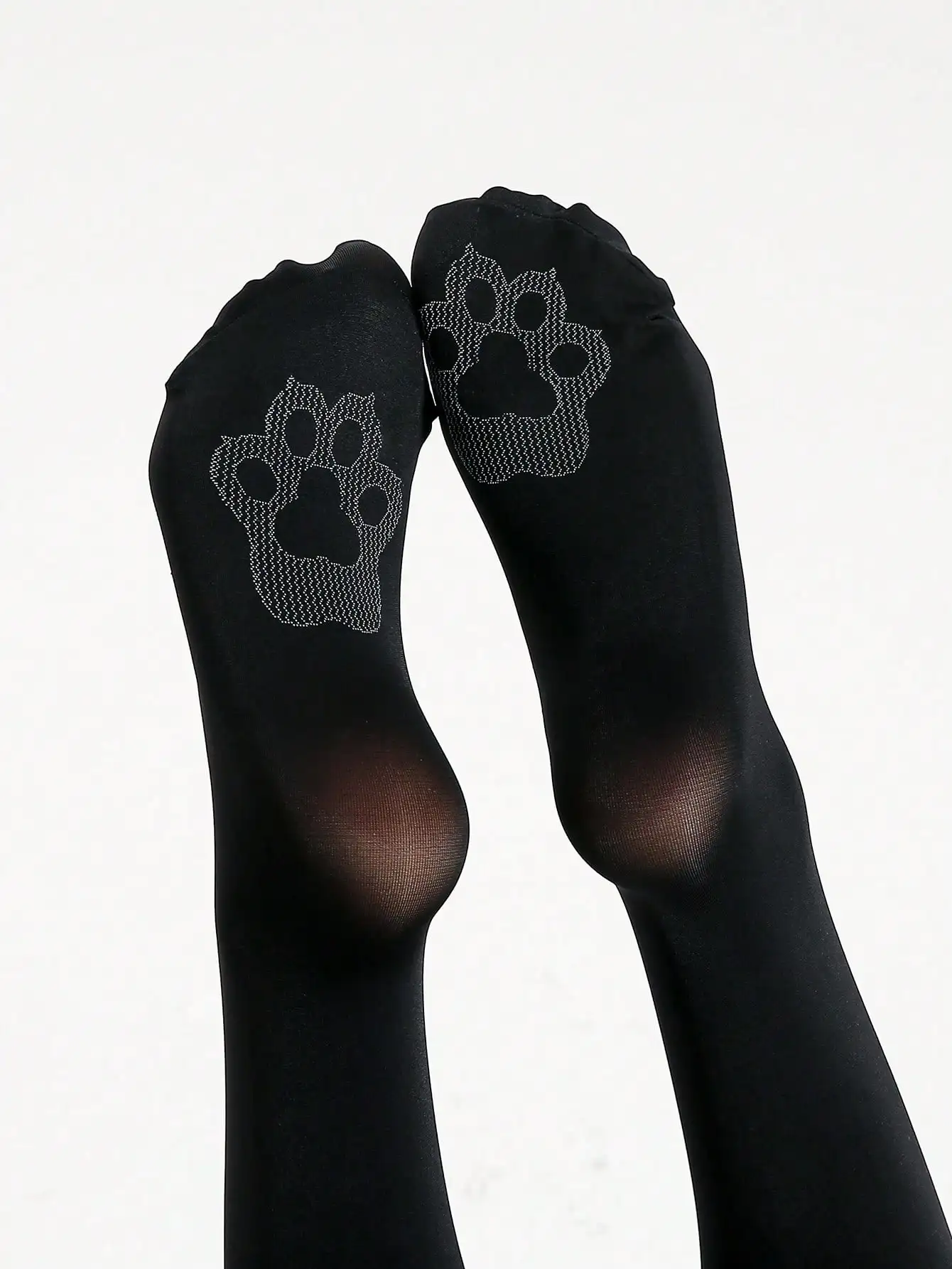 1/2 Pairs Women Opaque Tights Non Slip Cat Paw Sole High Waist Solid Color Pantyhose For Daily Wear