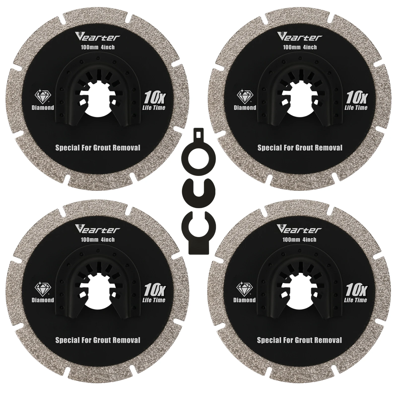

Vearter 4Pack 100mm Diamond Round Oscillating Multi-Tool Swing Saw Blades Precise For Mortar Grout Removal & Soft Tile Cut Tools