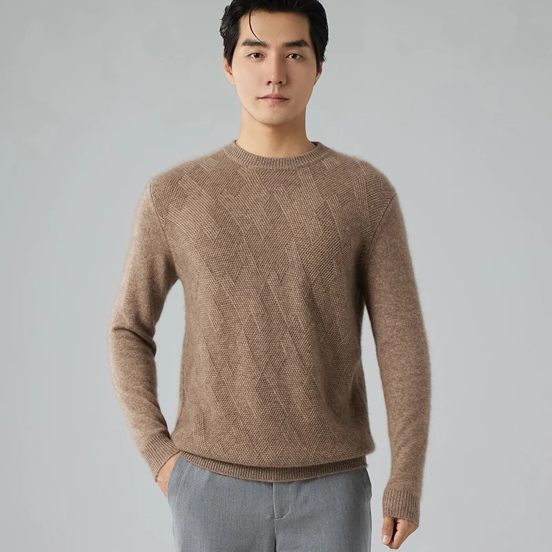 

New 100% Cashmere Sweater Men's Business Casual Round Neck Long Sleeve Pullover Knitted Cashmere Sweater Bottoming Shirt Top