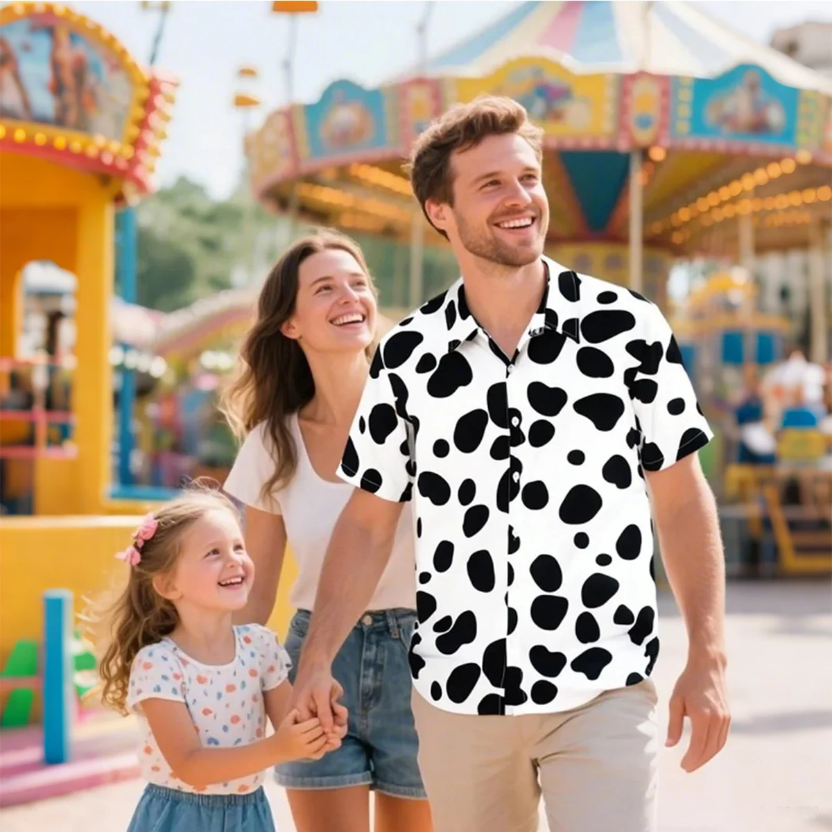 Men Dalmatian Shirt 3D Printed Costume Animal Graphic Casual Button Down Shirts Short Sleeve Hawaiian Tops