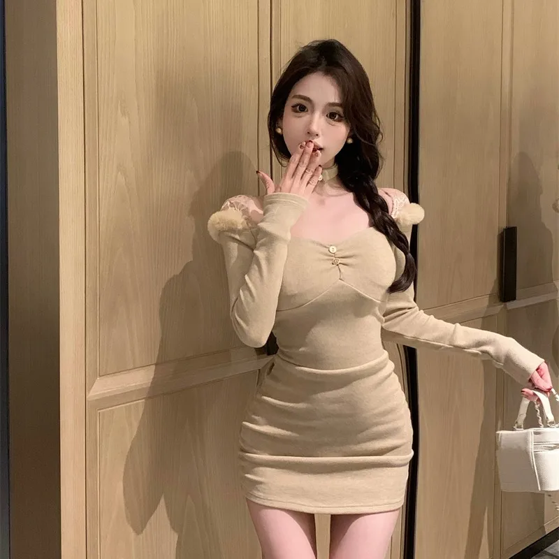 الرغبة النقية مثير طويل Sve الدانتيل لصق Ne معلقة الجوف خارج الدكتور عالية الخصر ort تنورة Bodycon محبوك الخريف الشتاء جديد