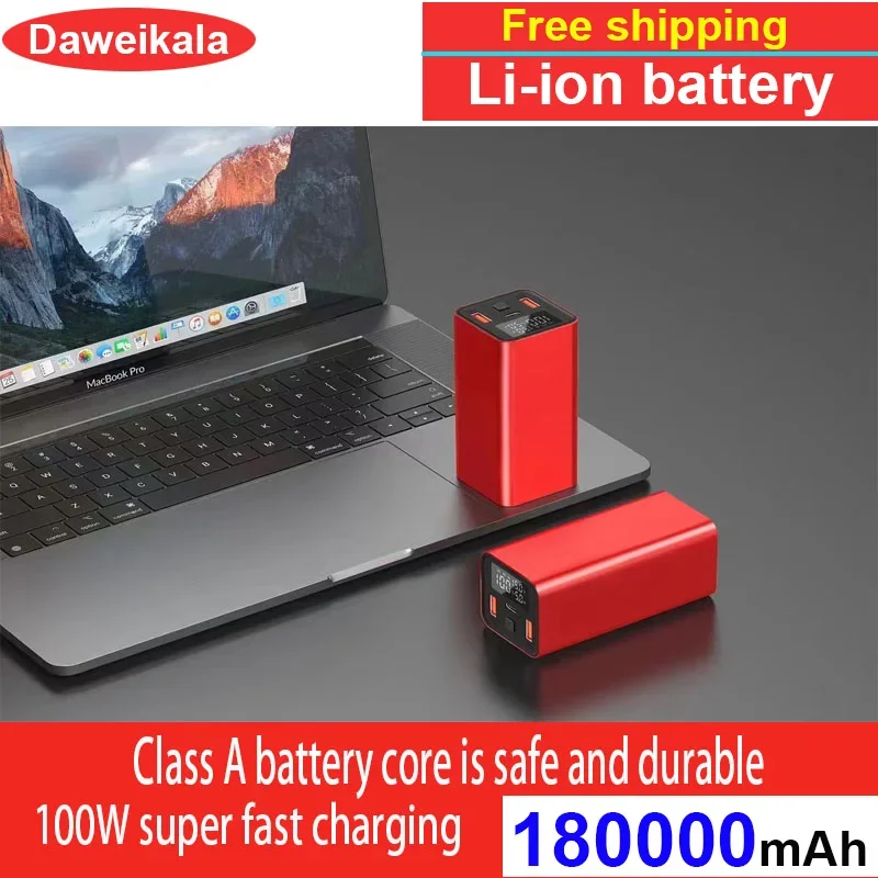 New Power Bank 180000mAh with 100W PD Fast Charging Powerbank Portable Battery Charger for IPhone 14 13 12 Pro Max Xiaomi 21700