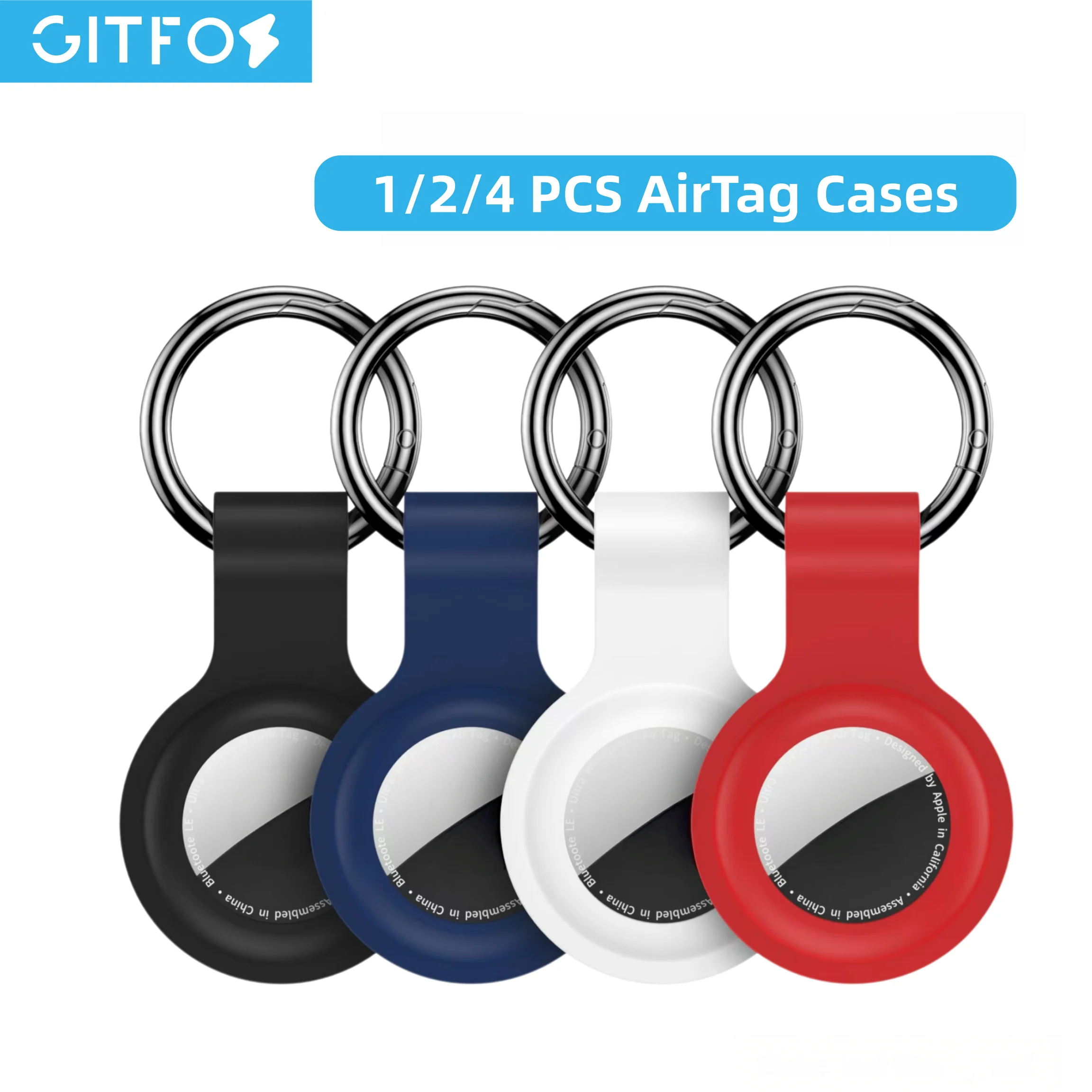 GITFOS 4 Pack Keychain Holder Compatible with AirTag 1st & 2nd Gen, Protective Case for GPS Tracker, Keys, Bags, Luggage