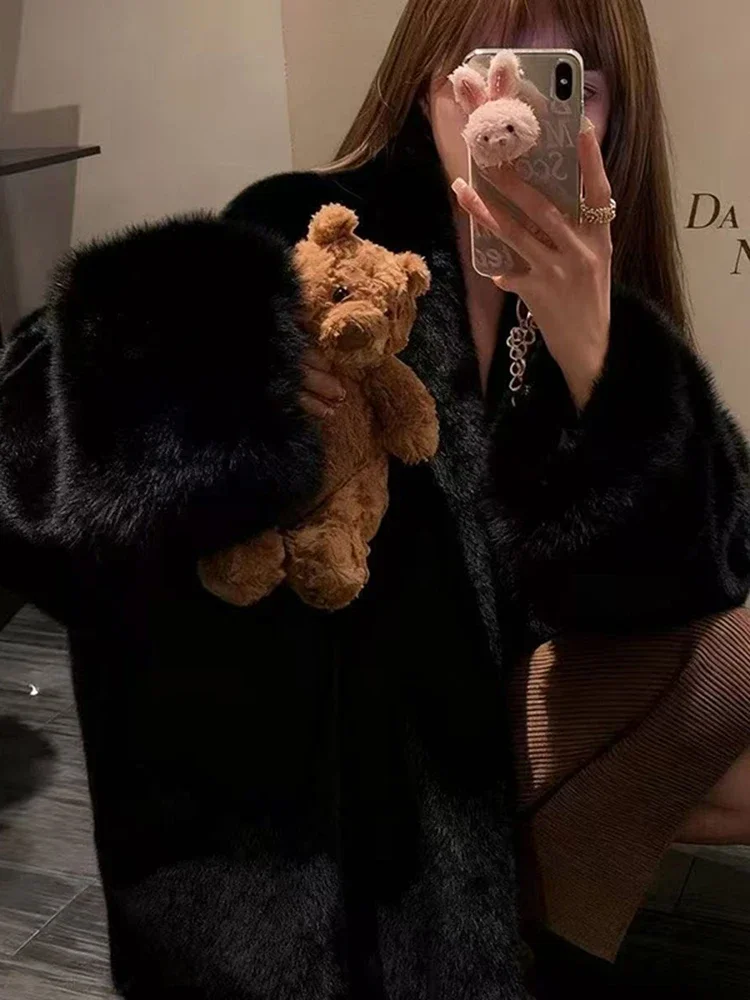 Mode Faux Nerz Pelz Mäntel für Frauen Winter Lose Flauschigen Haarigen Casual Jacke Y2K Streetwear Langarm Weibliche Pelz Oberbekleidung
