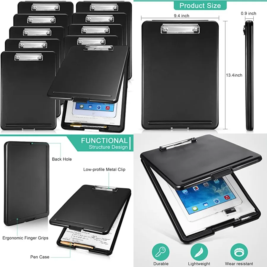 

10 Pieces Clipboard with Storage Plastic Storage Clipboard Nursing Clip Board Foldable Clip Board with Low Profile Clip for Hom