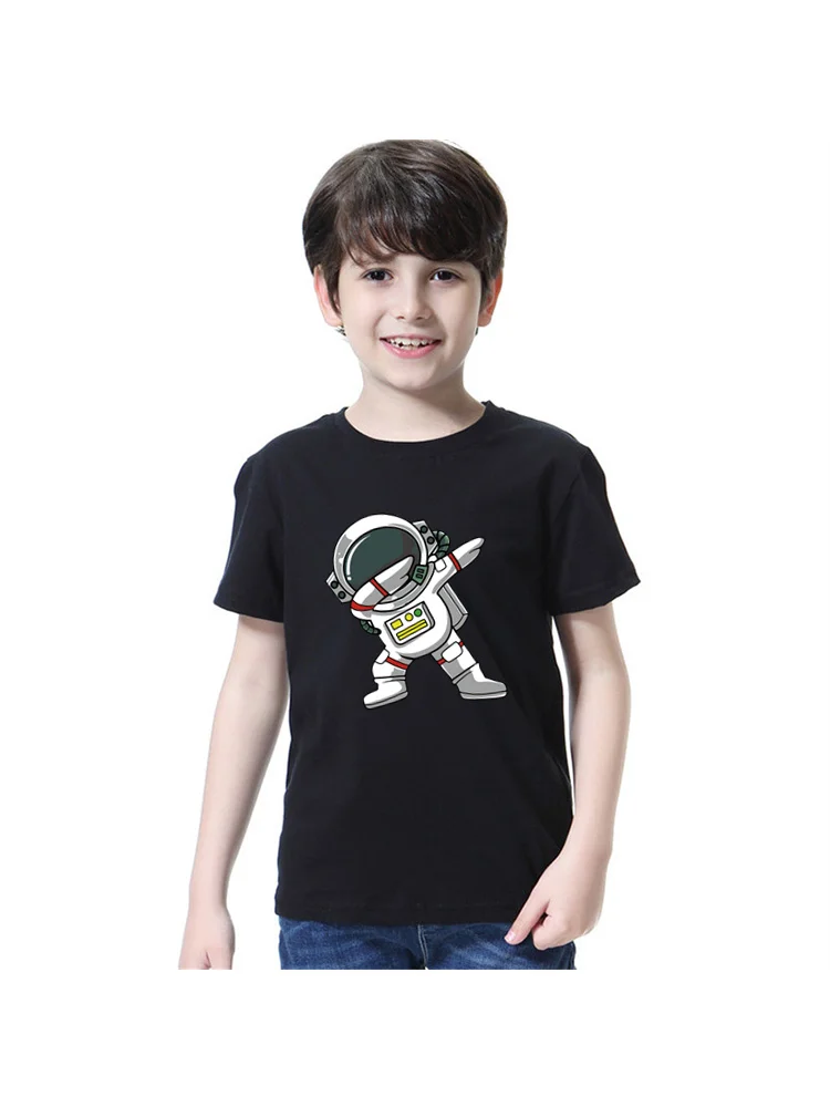 2024 New Children Summer Tops Astronaut Cartoon T-shirt Baby Boys Short Sleeves Shirt 3-14T US Size Clothing