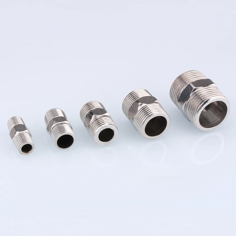 Nipple Connector 1/8"1/4"3/8" 1/2" 3/4"1" Stainless Steel Double Male Thread Connector Length 30-100mm Tube Joints Equal/Reduce