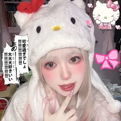 Kawaii Sanrio Hello Kitty Plush Winter Hat Beanie Hat Kawaii Cat Female Cap For Kids Girl Cap Cute Accessories Warm Bonnet