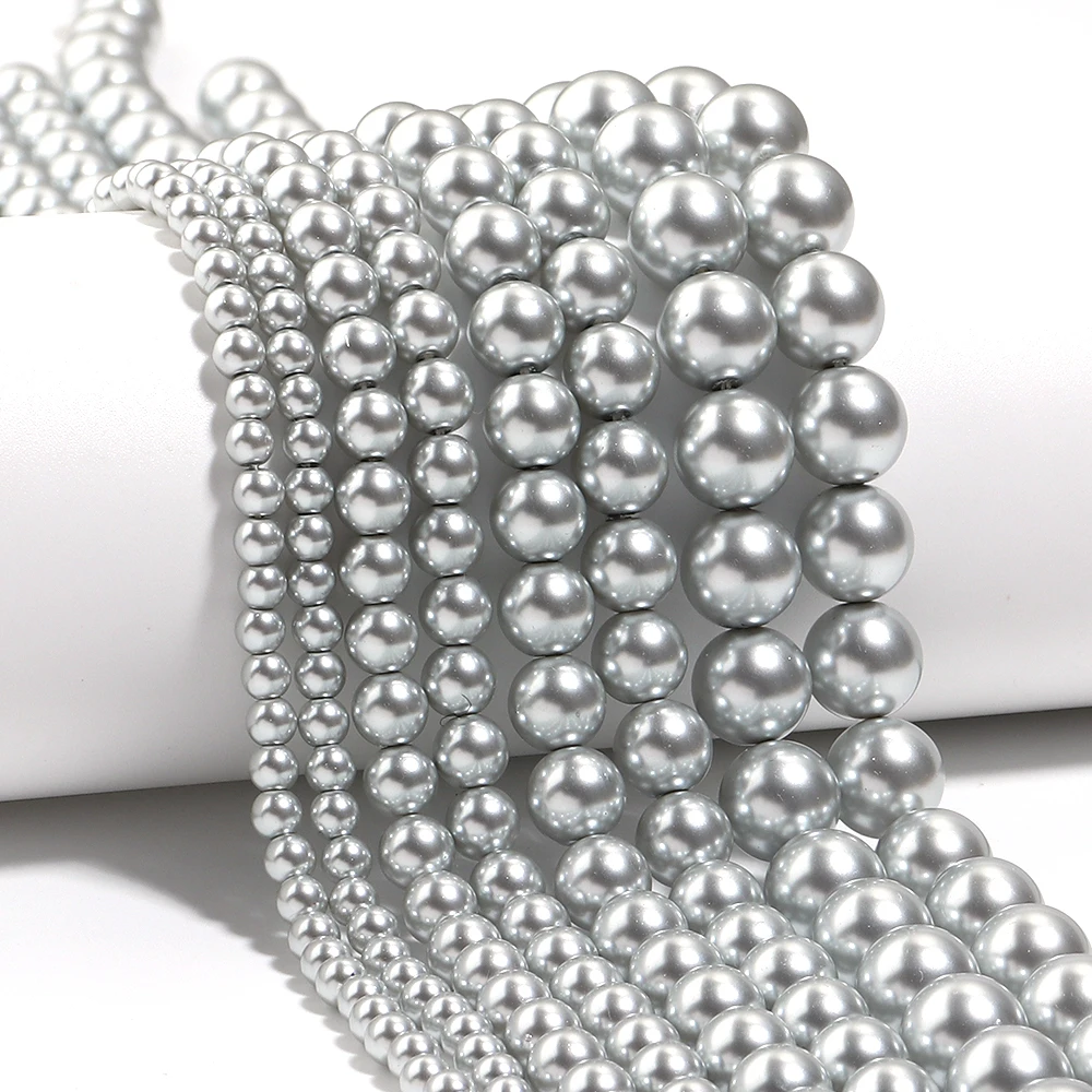 1strand 4/6/8/10mm Gray Vintage Imitation Pearl Glass Beads Round Loose Spacer Beads For Jewelry Making DIY Necklace Bracelet