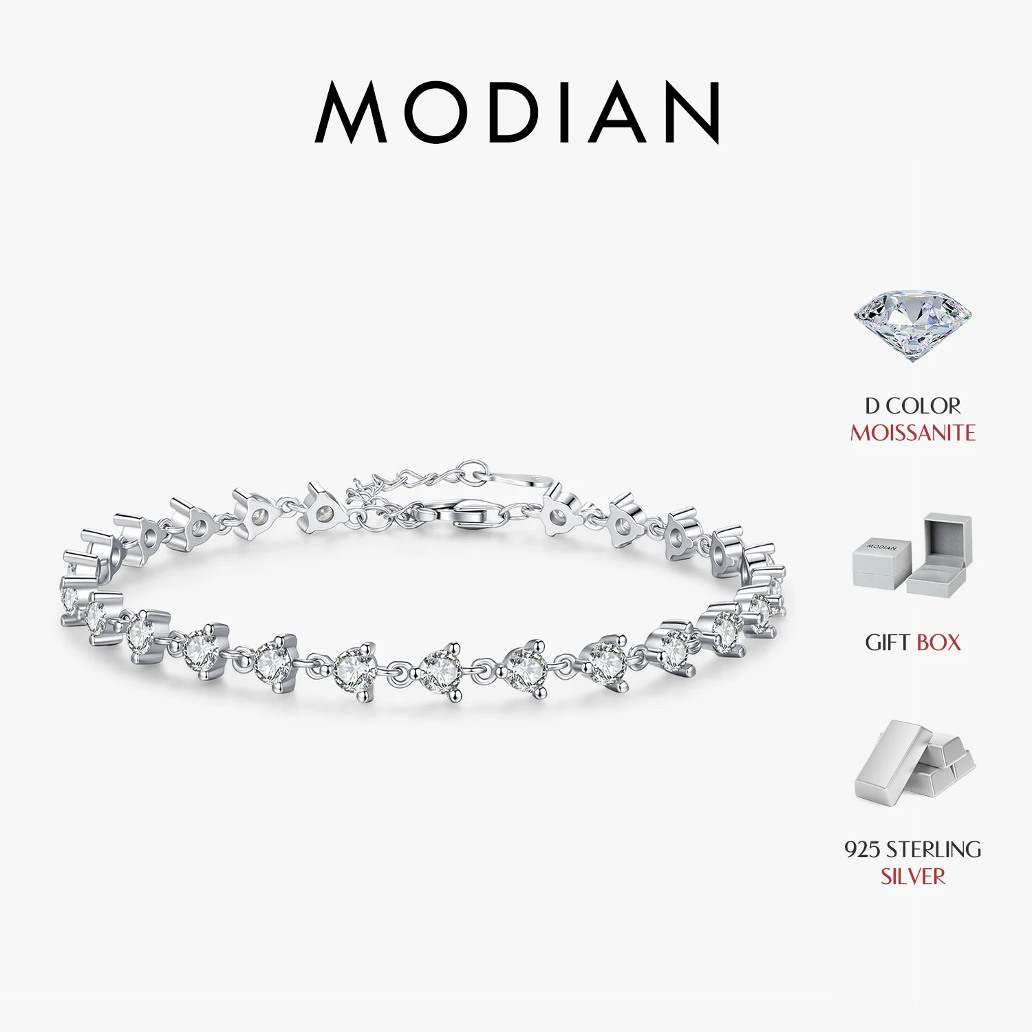 MODIAN D Color Moissanite Bracelet 925 Sterling Silver High-end Exquisite Dazzling Tennis Bracelet For Women Fine Jewelry