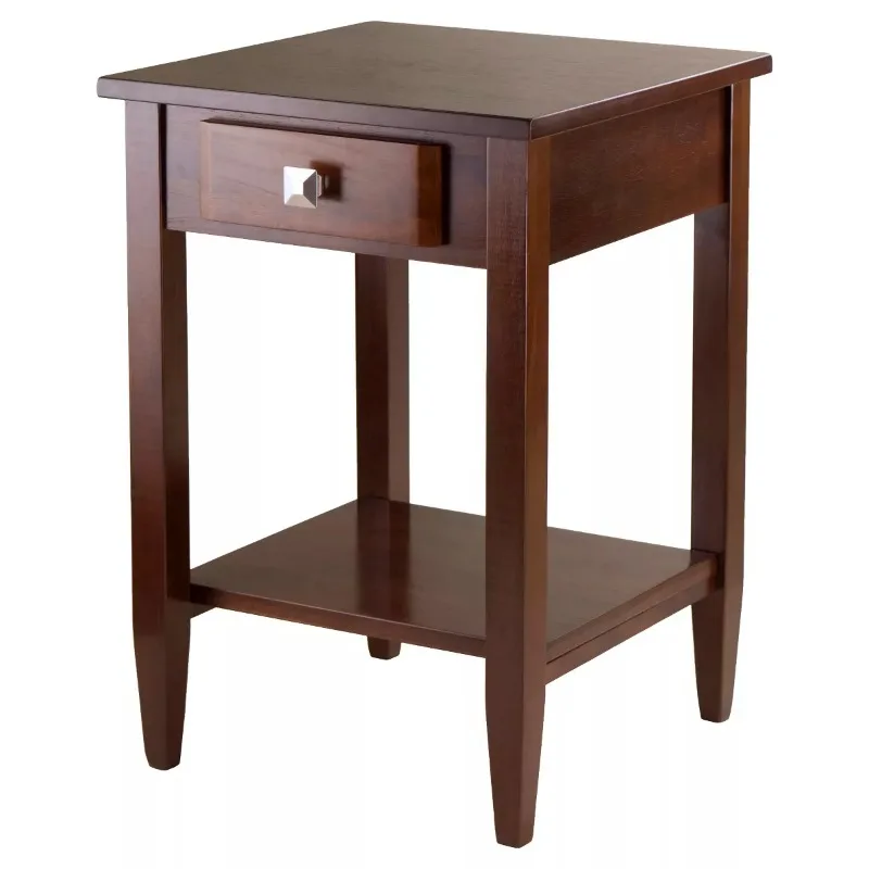 

End Table with Tapered Leg Walnut Finish -Modern Storage, Side Table Used Next To The Living Room Bedroom Sofa or Bedside