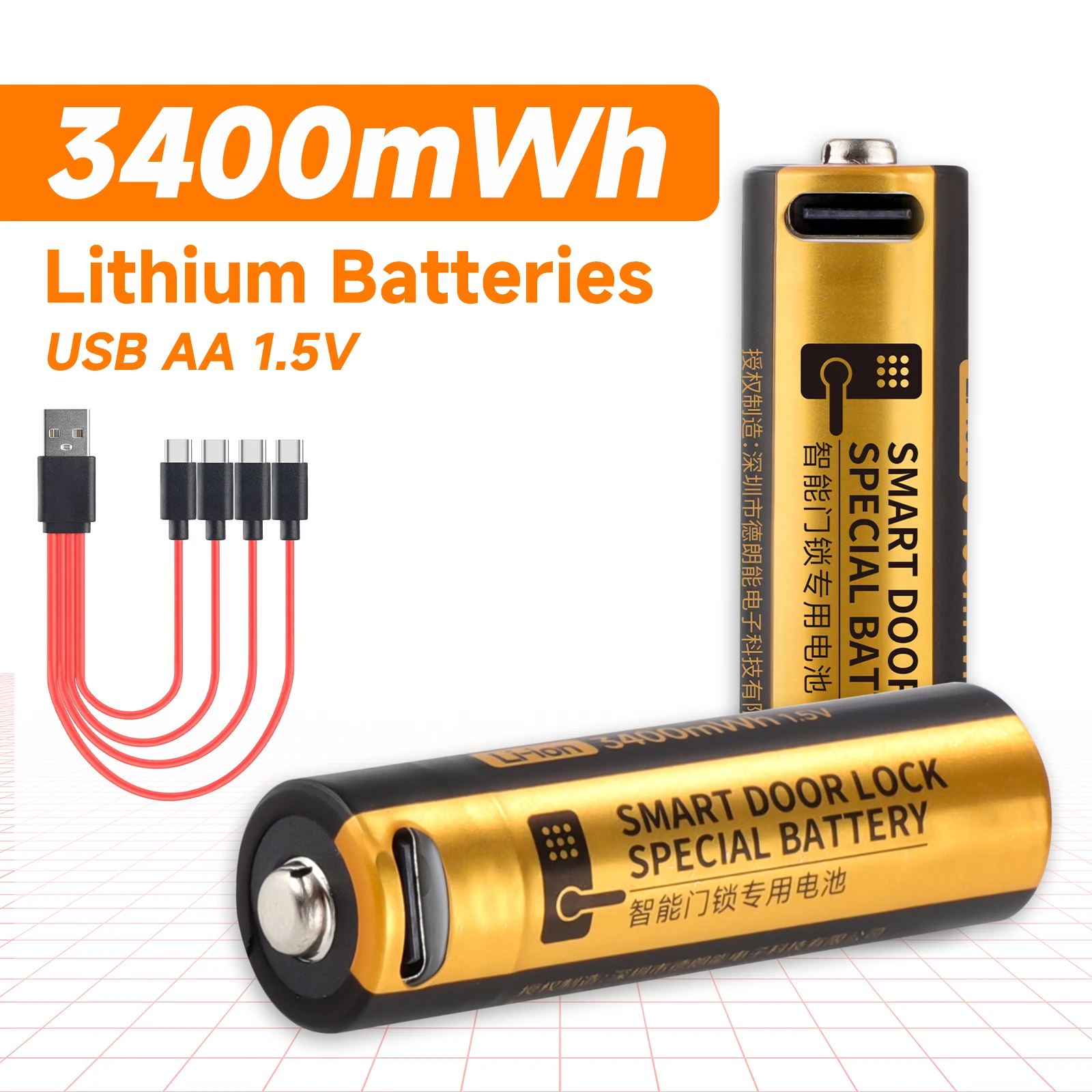 DLGpower 1.5V 3400mWh AA Rechargeable Battery USB Type-C Rechargeable aa Lithium Battery for Electric Toys Mouse Remote Control