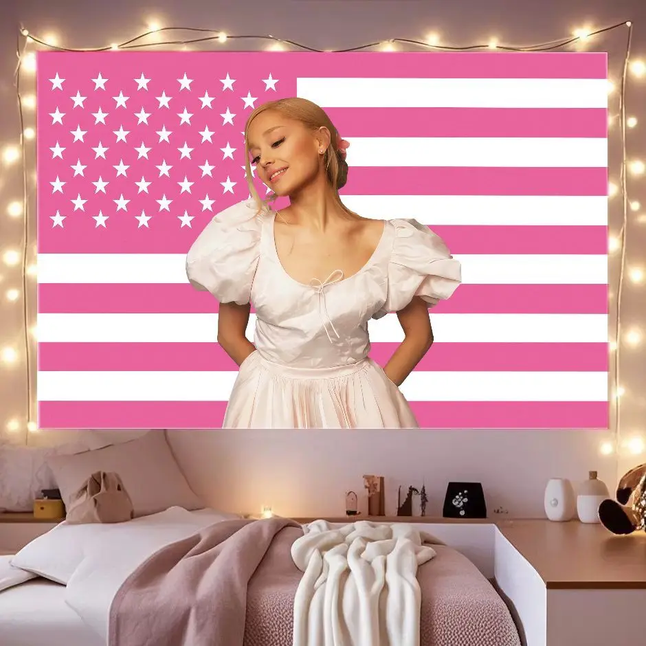 VIKAMA Pink American Flag Celebrity Tapestry Ariana Grande Pop Art Room Decor Wall Hanging Home