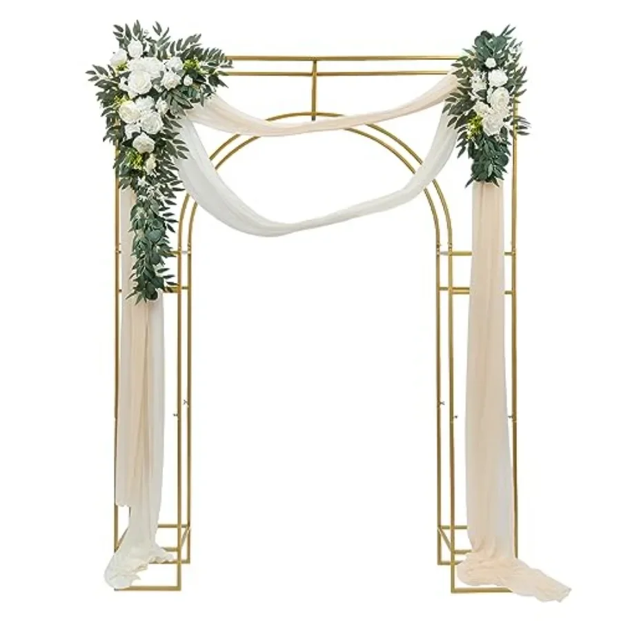 Wedding arch backdrop stand for garden, photo booth, and party decoration; metal construction, gold color, 7.87ft tall, floral