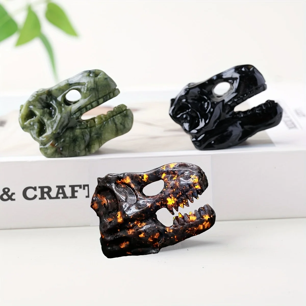 1pc Natural Stone Carved Tyrannosaurus Rex Skull - Realistic Texture Design, Perfect for Home and Office Decor