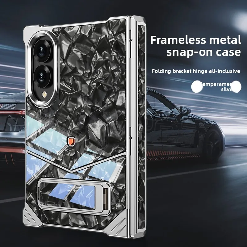 Aluminum Alloy Frame+Carbon Fiber Case for Samsung Galaxy Z Fold 8 Frameless Dual Hinge Protection Invisible Stand Metal Cover