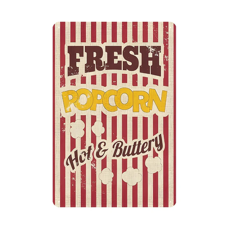 6pcs Vintage Popcorn Metal Tin Sign Set - Retro Cinema Decor with Popcorn Machine-Themed Signs, Durable 8
