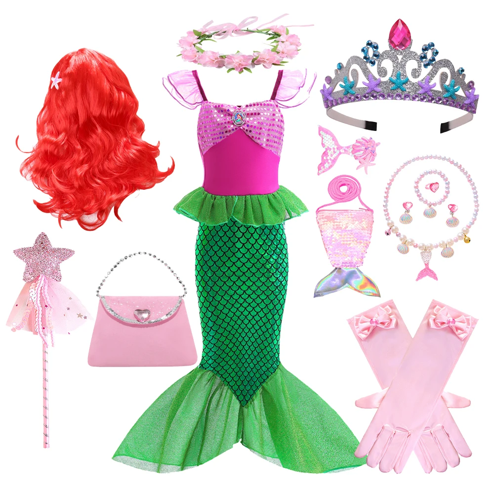 

New Little Mermaid Ariel Princess Dress For Girls Short Sleeve Tulle Cosplay Costume Children Carnival Birthday Party Clothes