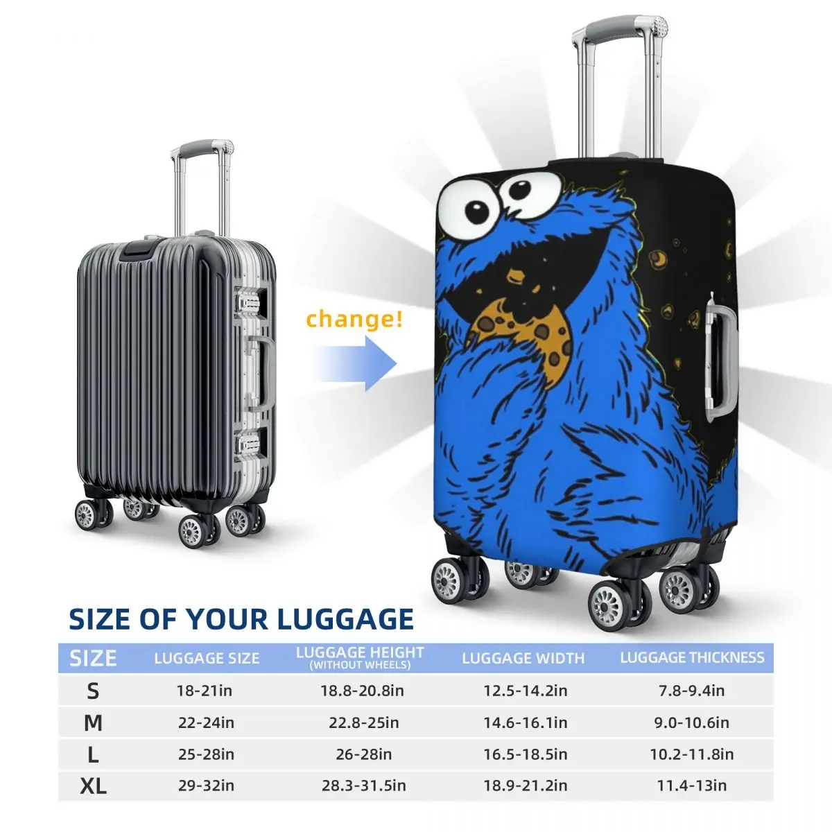 Custom Cookie Monster Television Programs Travel Luggage Cover Dust Proof Suitcase Cover Protector Fit 18-32 Inch