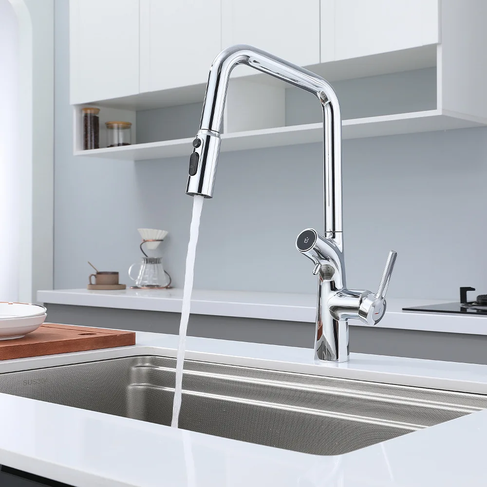 Multi-Function Pull-Out Kitchen Faucet with Cold/Hot Water Direct Drinking Water Purification Three-Mode Outlet for Dishwashing