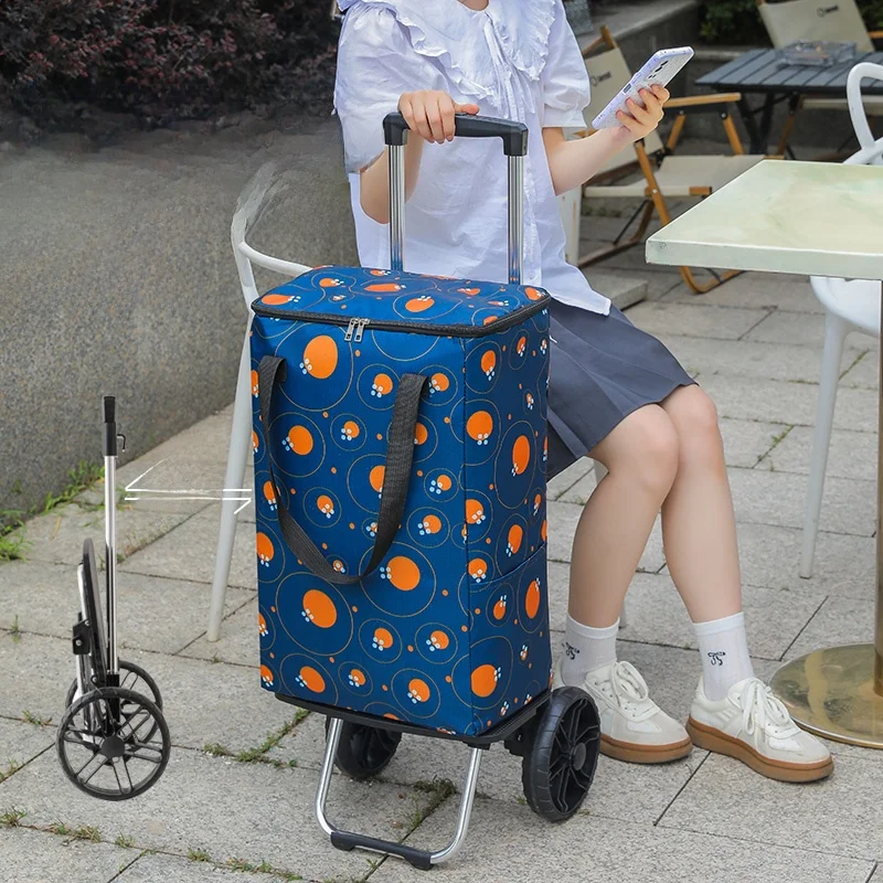 大容量ポータブルショッピングカート、プルロッド付き、階段昇降可能、野菜購入用カート、家庭必需品、静音ホイール