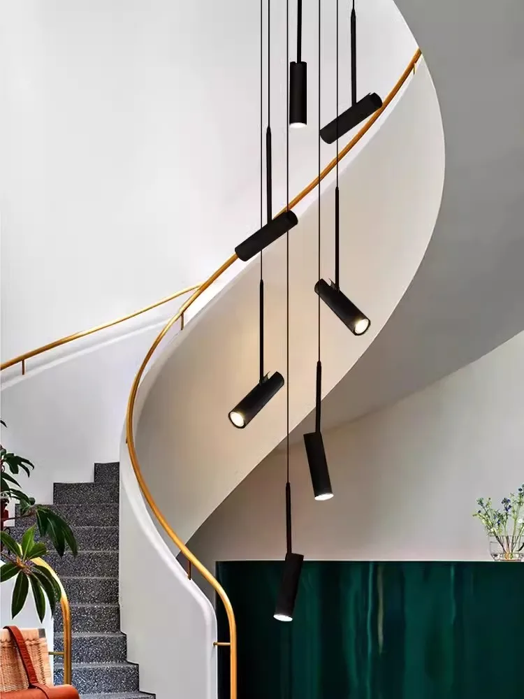 Imagem -03 - Minimalista Alto Teto Luzes Pingente Escadaria Espiral Villa Stairwell Foyer Lustre Longo Cabo Suspenso Holofotes