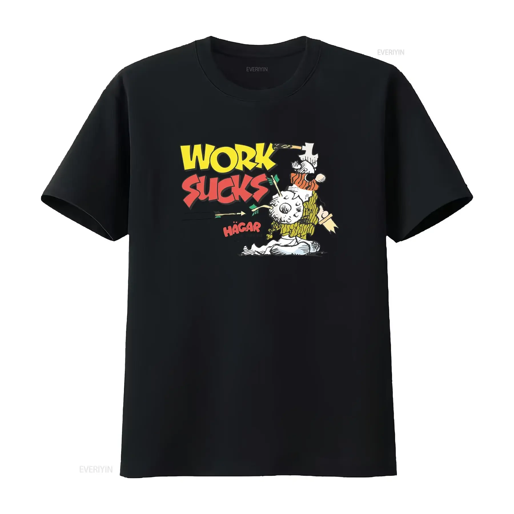 Retro Cartoon Funny Work Sucks Hagar The Horrible Viking Print Casual T Shirt vintage Washed graphic Comfortable Breathable