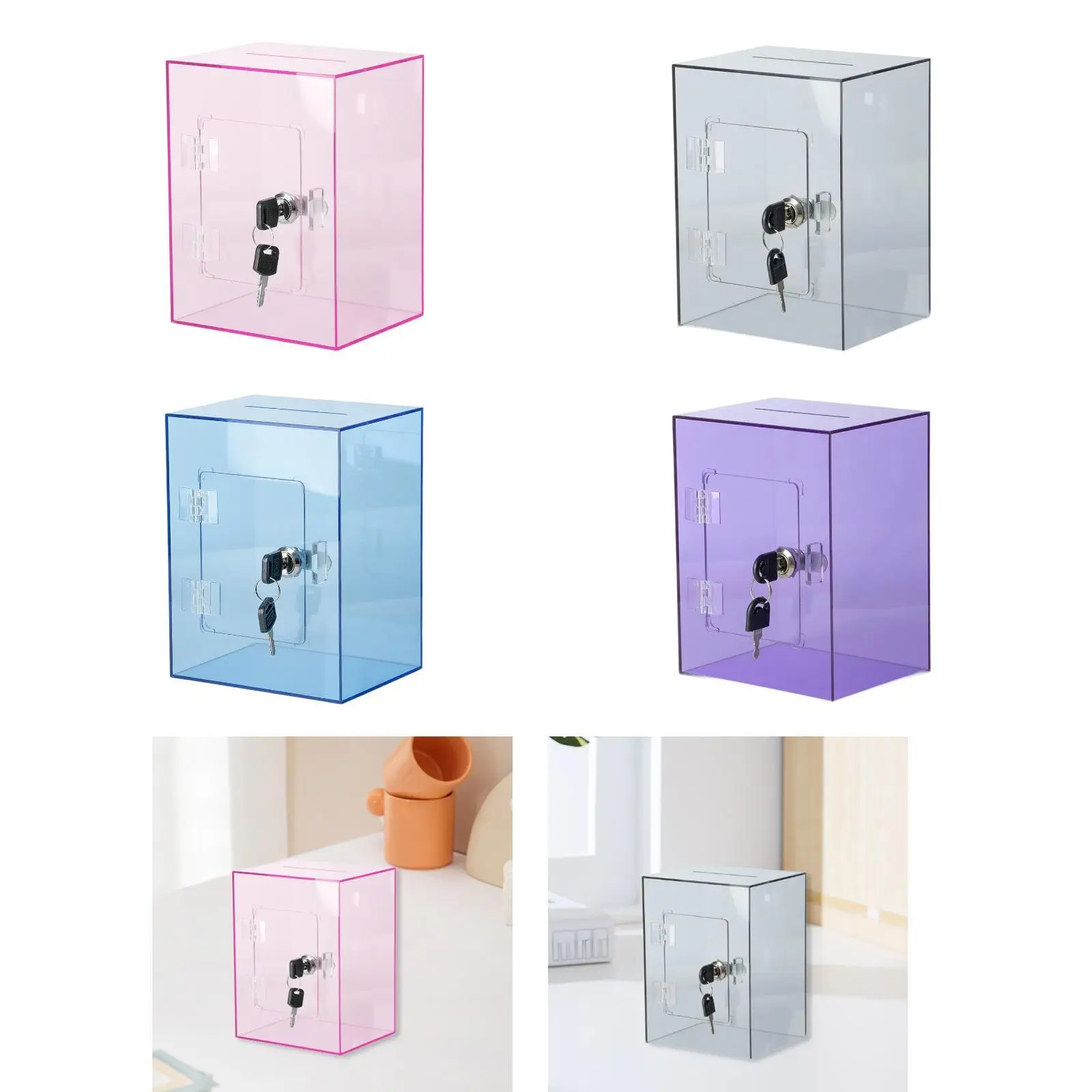 

Акриловый ящик для хранения, прозрачный контейнер для денег, банк для монет для домашнего офиса, спальни, детей и взрослых