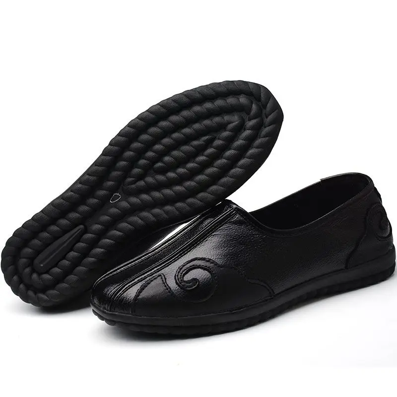new chinese style men casual flat old peking shoes men genuine leather comfortable antiskid shoes tai chi exercise kungfu shoes