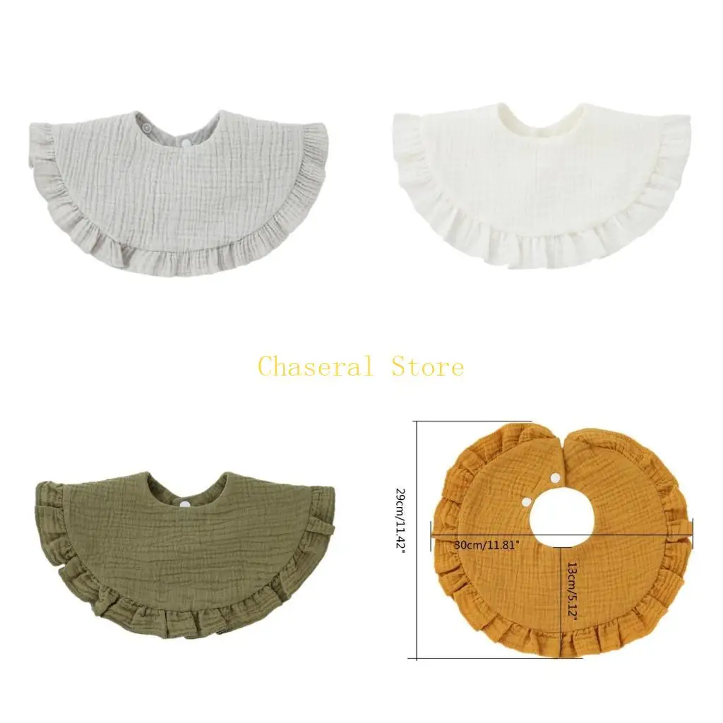 

E7CE Ruffle Feeding Bib Baby Burp Cloth Bib for 0-18Month Infant Gender Neutral Cotton Large Teether Drooling Bib for Newborn