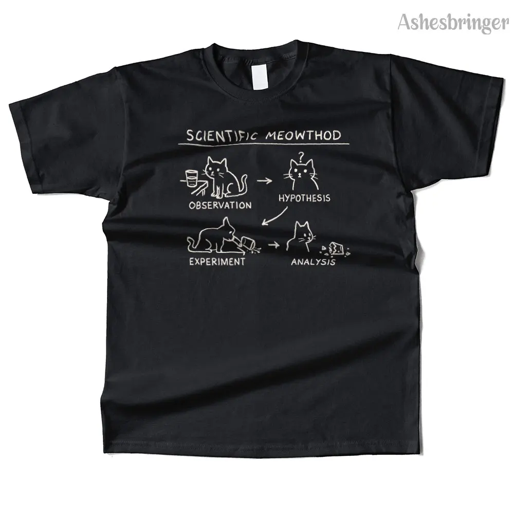 Mens Cotton Scientific Meowthod Graphic High Quality T Shirt Street Casual Style Tee for Men and Women