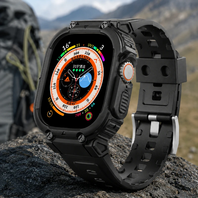 TPU-Hülle mit integriertem Armband für Apple Watch Serie 9 8 7 6 SE 5 4 3 2 1 Sportarmband für iWatch Band 38/40/41/42/44/45/49 mm