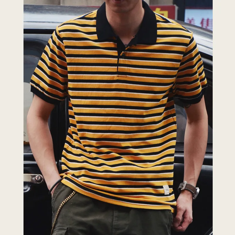 

Retro Striped Cotton irt Men's ort Sve Turn-down Collar T-irt Sea Soul irt Faionable Urban Sle Summer New...