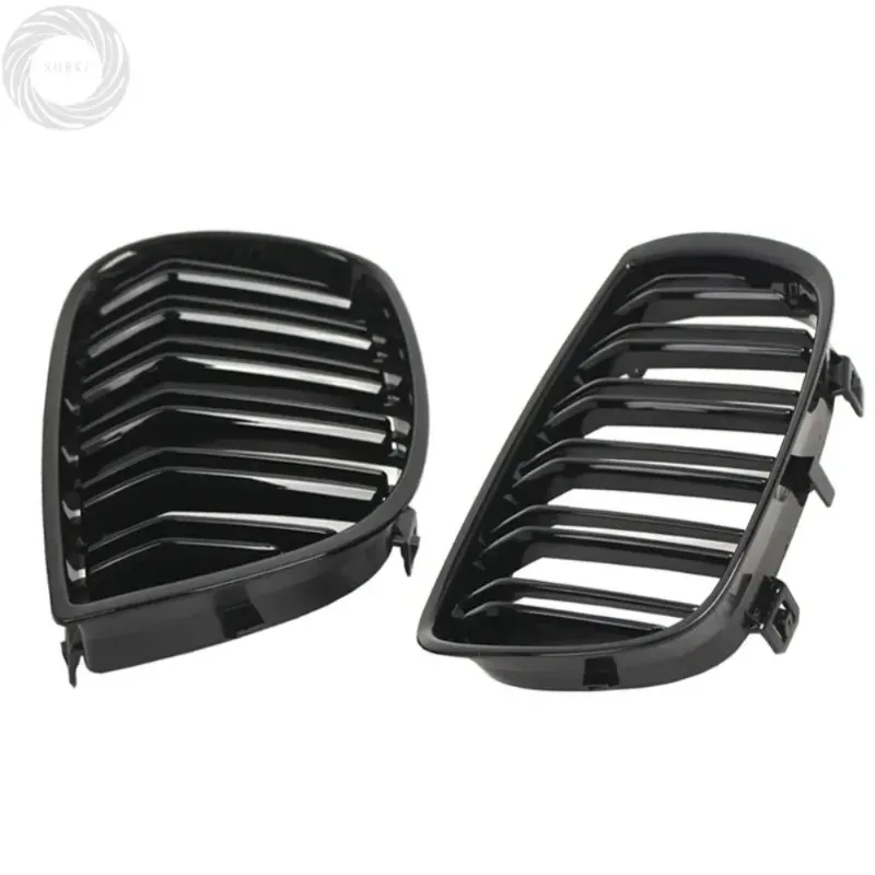 New Black Grille Auto ABS Double Slat Grilles Car Grill Front Kidney Racing Gloss for 1 Series E81 E87 04-07 1pair