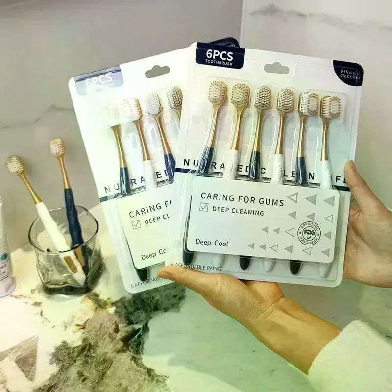 /JCS/Men's And Women's Manual Wide Head Soft Hair Toothbrush For Gentle Oral Cleaning For Adults Couples 6Pcs