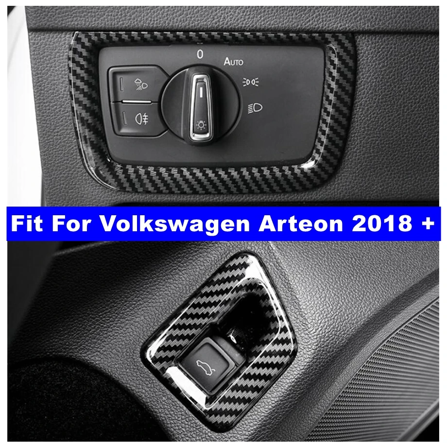 

ABS Auto Head Lights Lamp / Rear Trunk Door Control Button Cover Trim For Volkswagen Arteon 2018 - 2024 Carbon Fiber Accessories