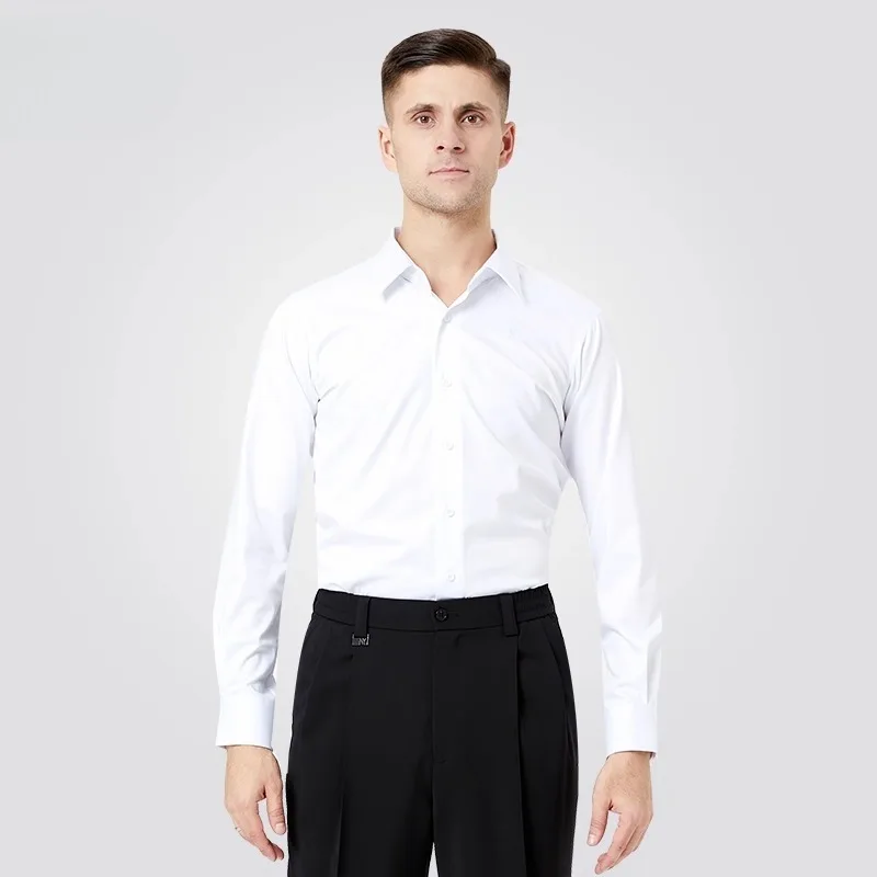 Chemise tissée personnalisée pour hommes, chemise formelle d'affaires pour salle de bal, pratique de la danse moderne, uniforme de danse latine pour hommes